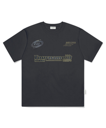 イエロー トーナメント ヴィンテージロゴプリント オーバーサイズ 半袖Tシャツ チャコール