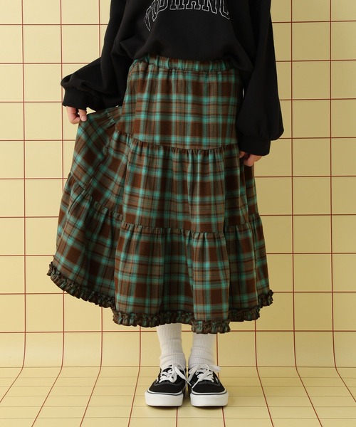 LEPSIM（レプシィム）の「【KIDS】フリルチェックスカート　608065（スカート・キッズ・ブラウン/ブラック・140/130/120）」の2枚目の写真