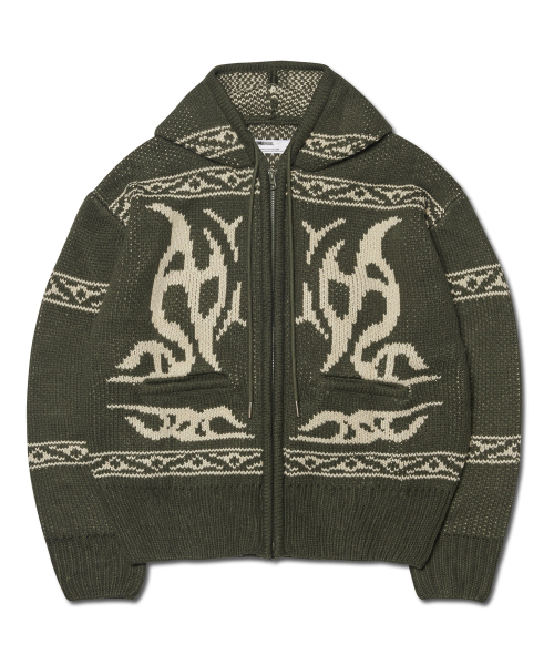 NOMANUAL(NOMANUAL)の「COWICHAN HOODED ZIP-UP - KHAKI(ニット/セーター・レディース・その他・MEDIUM/LARGE/X-LARGE)」の1枚目の写真