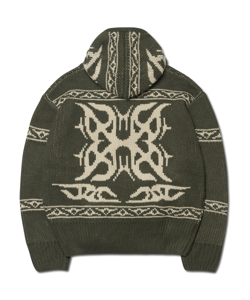 NOMANUAL(NOMANUAL)の「COWICHAN HOODED ZIP-UP - KHAKI(ニット/セーター・レディース・その他・MEDIUM/LARGE/X-LARGE)」の2枚目の写真