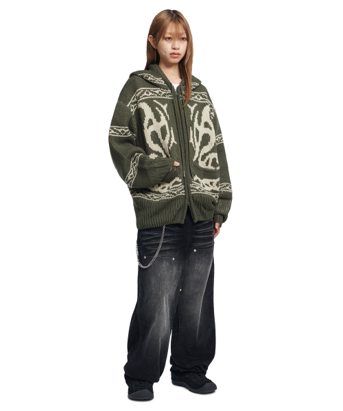 NOMANUAL(NOMANUAL)の「COWICHAN HOODED ZIP-UP - KHAKI(ニット/セーター・レディース・その他・MEDIUM/LARGE/X-LARGE)」の5枚目の写真