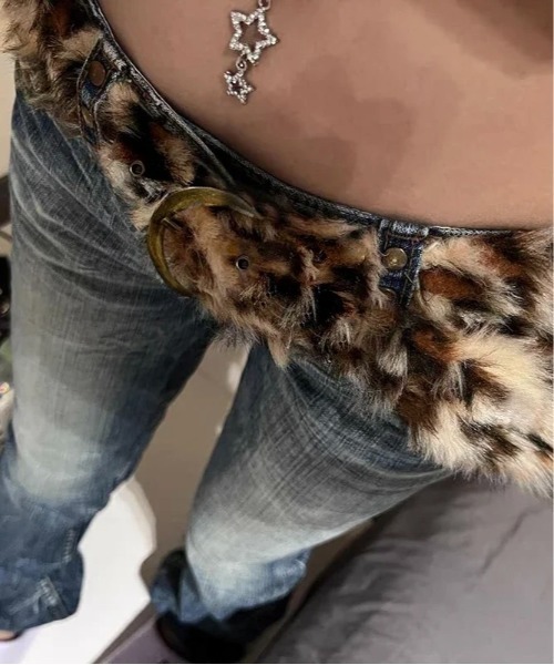 Angel Era ファーベルト　ヒョウ柄　Trippie Redd着用 Bz/レディース ヒョウ柄 ファーベルト 平成ファッション ギャル(BDS