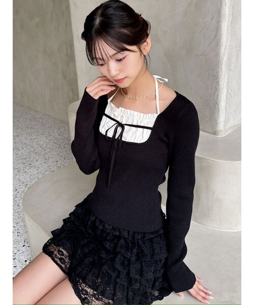 RESEXXY(リゼクシー)の「バストデザインニットトップス(ニット/セーター・レディース・ミント/アイボリー/ブラック・FREE)」の6枚目の写真