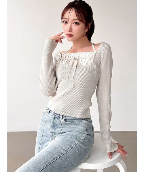 RESEXXY(リゼクシー)の「バストデザインニットトップス(ニット/セーター・レディース・ミント/アイボリー/ブラック・FREE)」の9枚目の写真