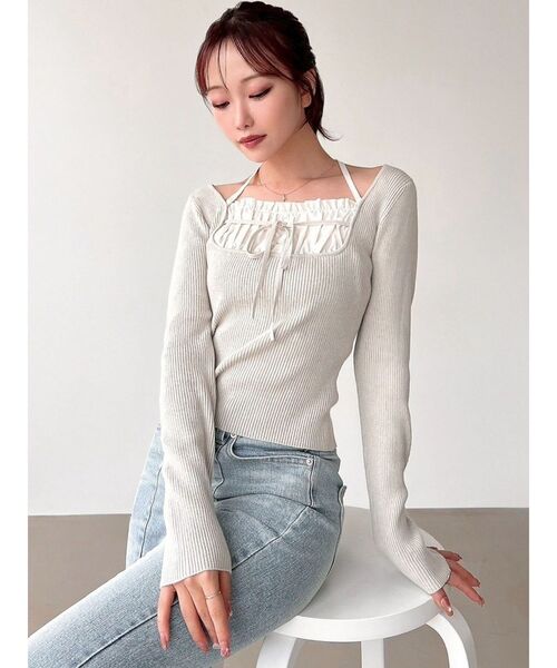 RESEXXY(リゼクシー)の「バストデザインニットトップス(ニット/セーター・レディース・ミント/アイボリー/ブラック・FREE)」の10枚目の写真