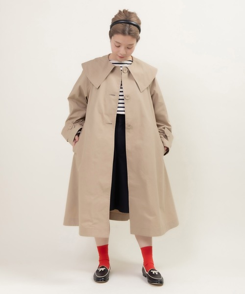 CHILD WOMAN(チャイルドウーマン)の「C/Nyウェザー フラットカラーフレアーコート(その他アウター・レディース・ベージュ/ネイビー・FREE)」の8枚目の写真