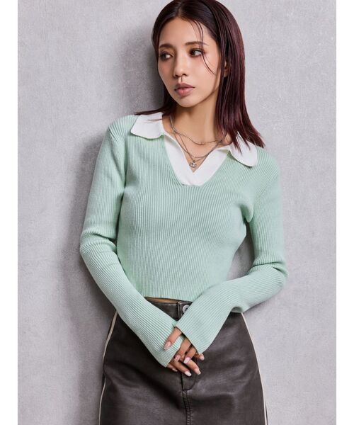 GYDA(ジェイダ)の「POLOニットトップス(ニット/セーター・レディース・ブラック/オフホワイト/ミント/その他1・FREE)」の3枚目の写真