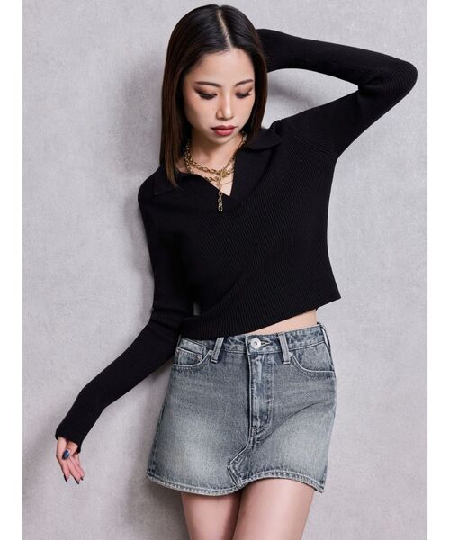 GYDA(ジェイダ)の「POLOニットトップス(ニット/セーター・レディース・ブラック/オフホワイト/ミント/その他1・FREE)」の5枚目の写真