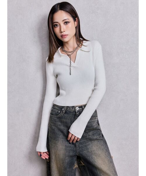 GYDA(ジェイダ)の「POLOニットトップス(ニット/セーター・レディース・ブラック/オフホワイト/ミント/その他1・FREE)」の10枚目の写真