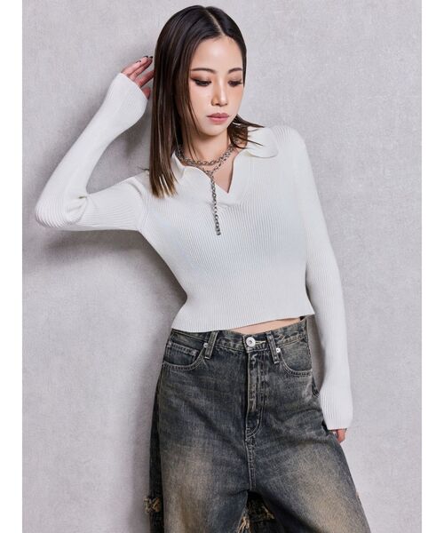 GYDA(ジェイダ)の「POLOニットトップス(ニット/セーター・レディース・ブラック/オフホワイト/ミント/その他1・FREE)」の11枚目の写真