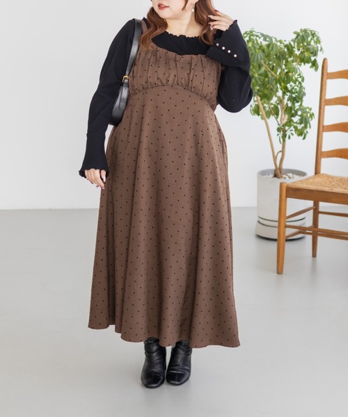CLETTE(クレット)の「CLETTEオリジナルフロッキードットジャンスカワンピース(ワンピース・レディース・チャコールグレー/ブラック/ブラウン・LL/3L/4L)」の3枚目の写真