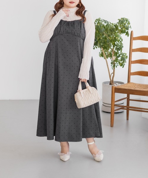 CLETTE(クレット)の「CLETTEオリジナルフロッキードットジャンスカワンピース(ワンピース・レディース・チャコールグレー/ブラック/ブラウン・LL/3L/4L)」の2枚目の写真