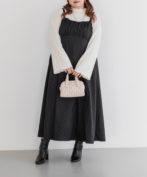 CLETTE(クレット)の「CLETTEオリジナルフロッキードットジャンスカワンピース(ワンピース・レディース・チャコールグレー/ブラック/ブラウン・LL/3L/4L)」の1枚目の写真