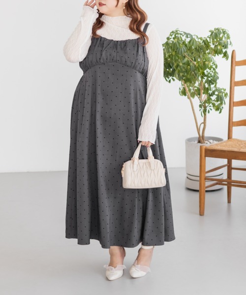 CLETTE(クレット)の「CLETTEオリジナルフロッキードットジャンスカワンピース(ワンピース・レディース・チャコールグレー/ブラック/ブラウン・LL/3L/4L)」の11枚目の写真