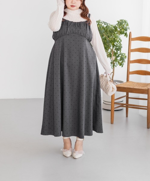 CLETTE(クレット)の「CLETTEオリジナルフロッキードットジャンスカワンピース(ワンピース・レディース・チャコールグレー/ブラック/ブラウン・LL/3L/4L)」の13枚目の写真