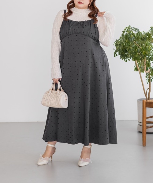 CLETTE(クレット)の「CLETTEオリジナルフロッキードットジャンスカワンピース(ワンピース・レディース・チャコールグレー/ブラック/ブラウン・LL/3L/4L)」の12枚目の写真