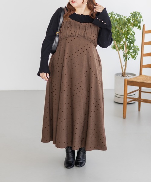 CLETTE(クレット)の「CLETTEオリジナルフロッキードットジャンスカワンピース(ワンピース・レディース・チャコールグレー/ブラック/ブラウン・LL/3L/4L)」の16枚目の写真