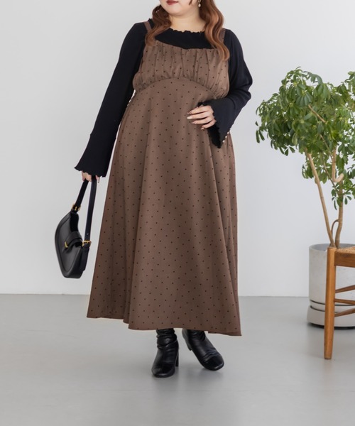 CLETTE(クレット)の「CLETTEオリジナルフロッキードットジャンスカワンピース(ワンピース・レディース・チャコールグレー/ブラック/ブラウン・LL/3L/4L)」の18枚目の写真