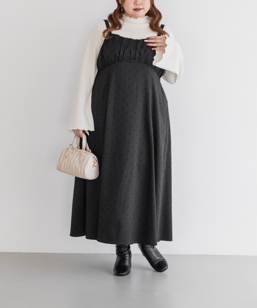 CLETTE(クレット)の「CLETTEオリジナルフロッキードットジャンスカワンピース(ワンピース・レディース・チャコールグレー/ブラック/ブラウン・LL/3L/4L)」の4枚目の写真