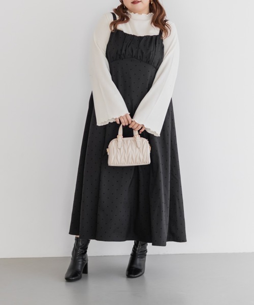 CLETTE(クレット)の「CLETTEオリジナルフロッキードットジャンスカワンピース(ワンピース・レディース・チャコールグレー/ブラック/ブラウン・LL/3L/4L)」の5枚目の写真