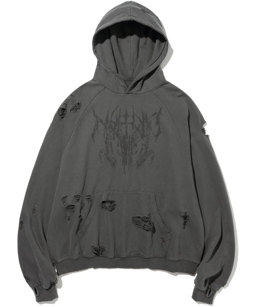 NOT4NERD ダメージ加工 スウェットパーカー グレー XL NOT4NERD/ノットフォーナード/Destroyed Pigment Goat Pullover Hood