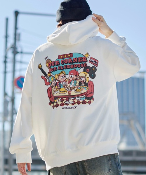 NEW JACK(ニュージャック)の「∴WEGO/【26年春新作】別注NEWJACKグラフィックプルパーカー(パーカー・メンズ・ブラック/ホワイト/アッシュグレー/チャコールグレー・MEDIUM/LARGE)」の14枚目の写真