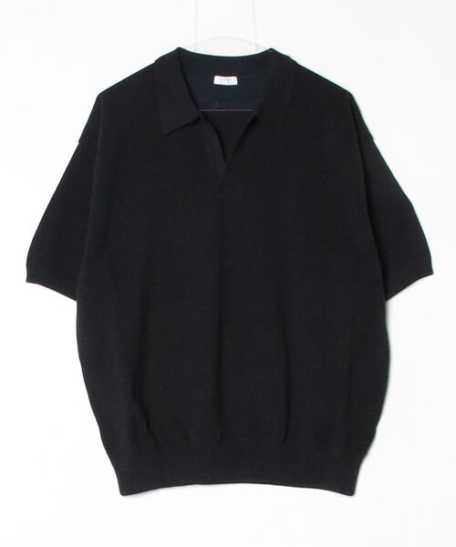 crepuscule（クレプスキュール）の「crepuscule / Co/Ra Moss Stitch Skipper（ポロシャツ・メンズ・ブラック/ネイビー・M/XL/L）」の2枚目の写真