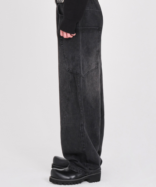 DWSE(ディーダブリューエスイー)の「カーブドポケットデニムワイドパンツ(ブラック)(デニムパンツ・メンズ・その他・SMALL/MEDIUM/LARGE/X-LARGE/X-SMALL)」の3枚目の写真