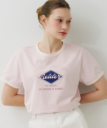 GRAPHIC CROPPED RINGER T-SHIRT PINK/BEIGE