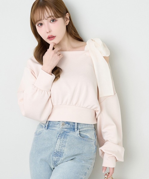 セール】肩リボンワンショルトップス（Tシャツ/カットソー）｜one