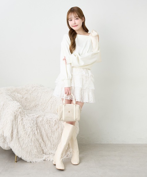 one after another NICE CLAUP（ワンアフターアナザーナイスクラップ）の「肩リボンワンショルトップス（Tシャツ/カットソー・レディース・チャコールグレー/アイボリー/ピンク/ネイビー・FREE）」の10枚目の写真