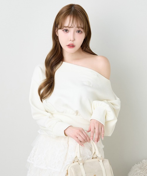 one after another NICE CLAUP（ワンアフターアナザーナイスクラップ）の「肩リボンワンショルトップス（Tシャツ/カットソー・レディース・チャコールグレー/アイボリー/ピンク/ネイビー・FREE）」の15枚目の写真