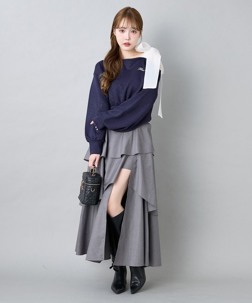 one after another NICE CLAUP（ワンアフターアナザーナイスクラップ）の「肩リボンワンショルトップス（Tシャツ/カットソー・レディース・チャコールグレー/アイボリー/ピンク/ネイビー・FREE）」の16枚目の写真