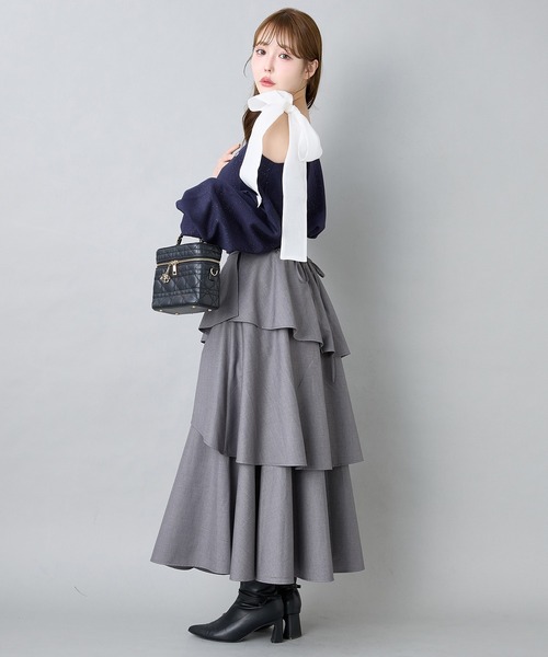 one after another NICE CLAUP（ワンアフターアナザーナイスクラップ）の「肩リボンワンショルトップス（Tシャツ/カットソー・レディース・チャコールグレー/アイボリー/ピンク/ネイビー・FREE）」の18枚目の写真