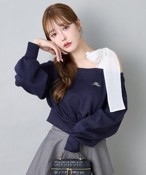 one after another NICE CLAUP 肩リボンワンショルダー セール】肩リボンワンショルトップス（Tシャツ/カットソー）｜one