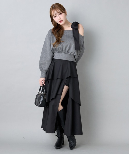 one after another NICE CLAUP（ワンアフターアナザーナイスクラップ）の「肩リボンワンショルトップス（Tシャツ/カットソー・レディース・チャコールグレー/アイボリー/ピンク/ネイビー・FREE）」の22枚目の写真