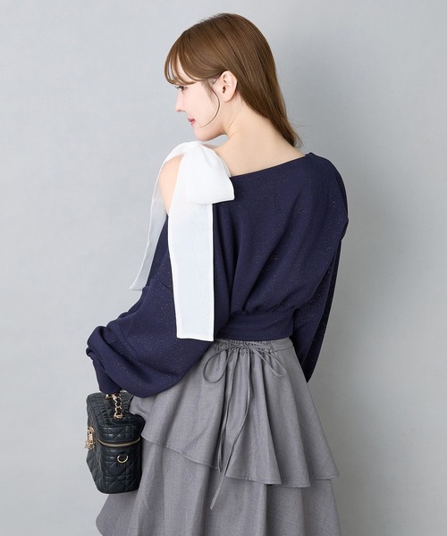 セール】肩リボンワンショルトップス（Tシャツ/カットソー）｜one