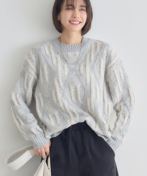 KATHARINE ROSS（キャサリンロス）の「【PILLINI/ピリーニ】3Gダイヤジャガードプルオーバー（ニット/セーター・レディース・チャコールグレー/ライトグレー/ベージュ・FREE）」の2枚目の写真