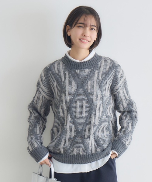 KATHARINE ROSS（キャサリンロス）の「【PILLINI/ピリーニ】3Gダイヤジャガードプルオーバー（ニット/セーター・レディース・チャコールグレー/ライトグレー/ベージュ・FREE）」の7枚目の写真