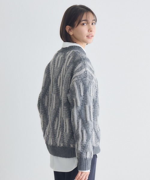 KATHARINE ROSS（キャサリンロス）の「【PILLINI/ピリーニ】3Gダイヤジャガードプルオーバー（ニット/セーター・レディース・チャコールグレー/ライトグレー/ベージュ・FREE）」の9枚目の写真
