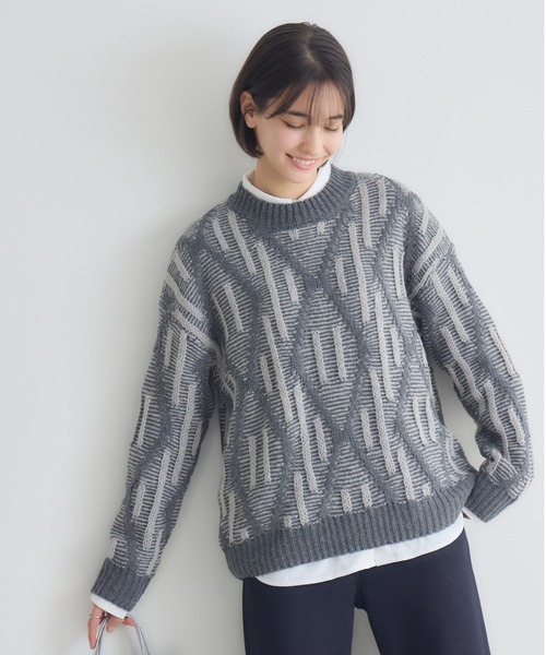 KATHARINE ROSS（キャサリンロス）の「【PILLINI/ピリーニ】3Gダイヤジャガードプルオーバー（ニット/セーター・レディース・チャコールグレー/ライトグレー/ベージュ・FREE）」の8枚目の写真