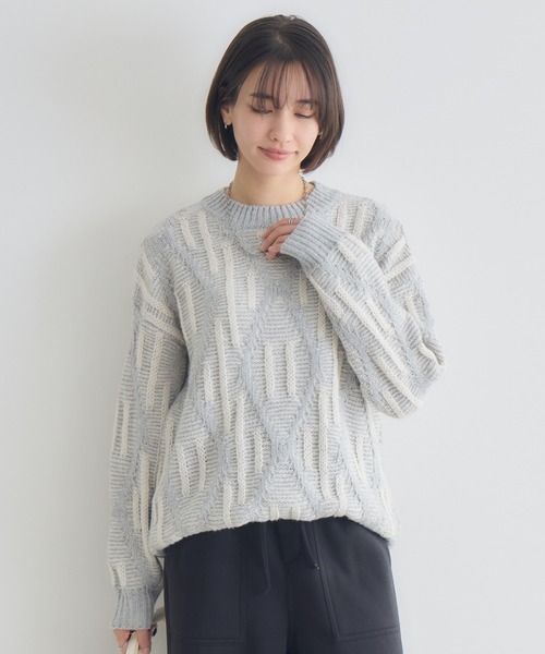 KATHARINE ROSS（キャサリンロス）の「【PILLINI/ピリーニ】3Gダイヤジャガードプルオーバー（ニット/セーター・レディース・チャコールグレー/ライトグレー/ベージュ・FREE）」の14枚目の写真