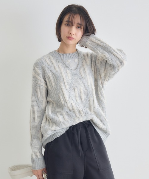 KATHARINE ROSS（キャサリンロス）の「【PILLINI/ピリーニ】3Gダイヤジャガードプルオーバー（ニット/セーター・レディース・チャコールグレー/ライトグレー/ベージュ・FREE）」の15枚目の写真