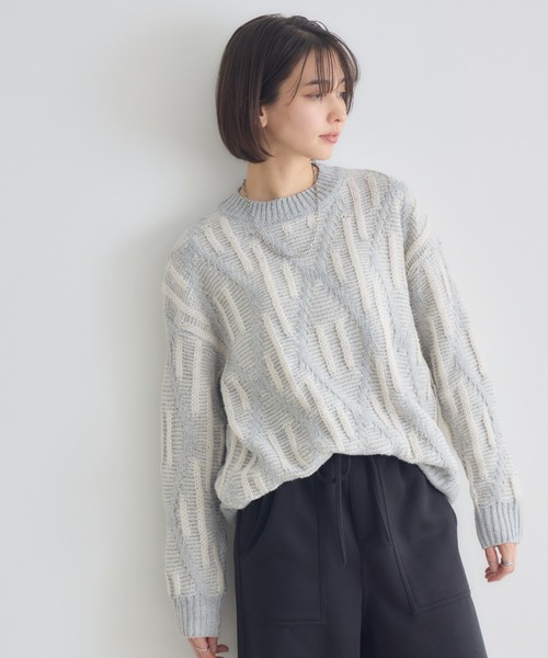 KATHARINE ROSS（キャサリンロス）の「【PILLINI/ピリーニ】3Gダイヤジャガードプルオーバー（ニット/セーター・レディース・チャコールグレー/ライトグレー/ベージュ・FREE）」の16枚目の写真