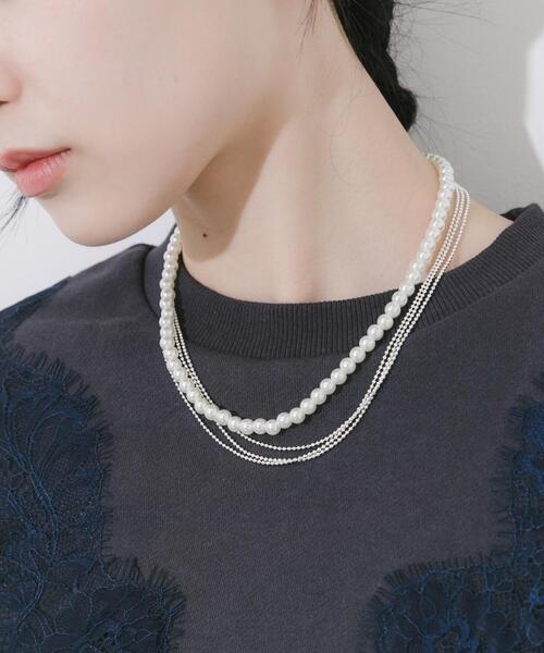 SMELLY（スメリー）の「パールチェーンレイヤードネックレス（ネックレス・レディース・ホワイト系その他・-）」の2枚目の写真