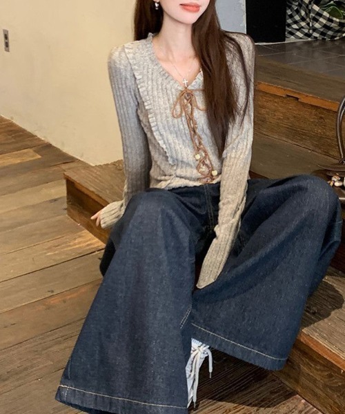 ReRe(リリ)の「レースアップリブニット(ニット/セーター・レディース・ライトカーキ・MEDIUM)」の8枚目の写真