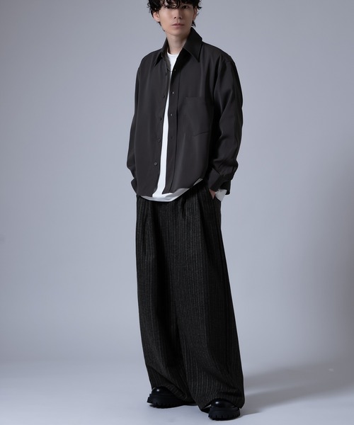 Crownor(クラウノアー)の「ストライプ柄 ワイドストレートパンツ(スラックス・メンズ・ブラック/ブラウン・MEDIUM/LARGE)」の6枚目の写真