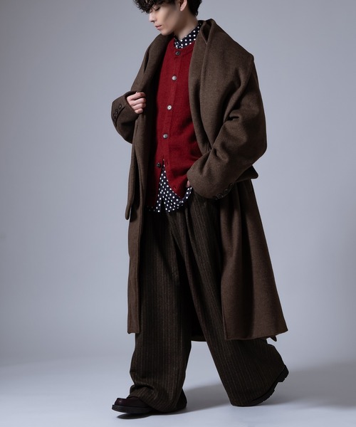 Crownor(クラウノアー)の「ストライプ柄 ワイドストレートパンツ(スラックス・メンズ・ブラック/ブラウン・MEDIUM/LARGE)」の13枚目の写真