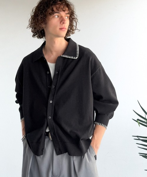 Java（ジャバ）の「《JaVaジャバコラボ》さりげない配色で着こなしに差を。綿混ステッチ配色ショート丈ニットシャツ（シャツ/ブラウス・メンズ・ベージュ/ブラック/チャコールグレー・LARGE/MEDIUM/SMALL）」の15枚目の写真