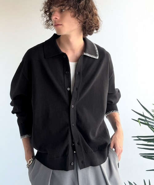 Java（ジャバ）の「《JaVaジャバコラボ》さりげない配色で着こなしに差を。綿混ステッチ配色ショート丈ニットシャツ（シャツ/ブラウス・メンズ・ベージュ/ブラック/チャコールグレー・LARGE/MEDIUM/SMALL）」の13枚目の写真